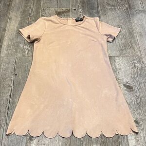 The Moon Blush Pink Scalloped Hem Micro Suede Mini Dress